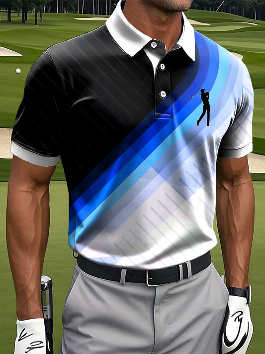Men's Retro Irregular Line Print Casual Business Polo Shirt