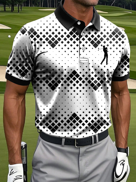 Men's Retro Gradient Geometric Art Print Casual Business Polo Shirt