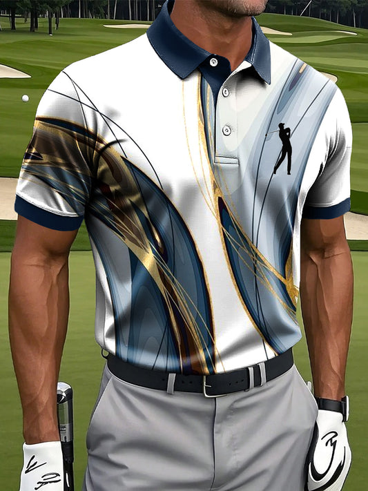 Men's Retro Abstract Line Art Print Casual Business Polo Shirt