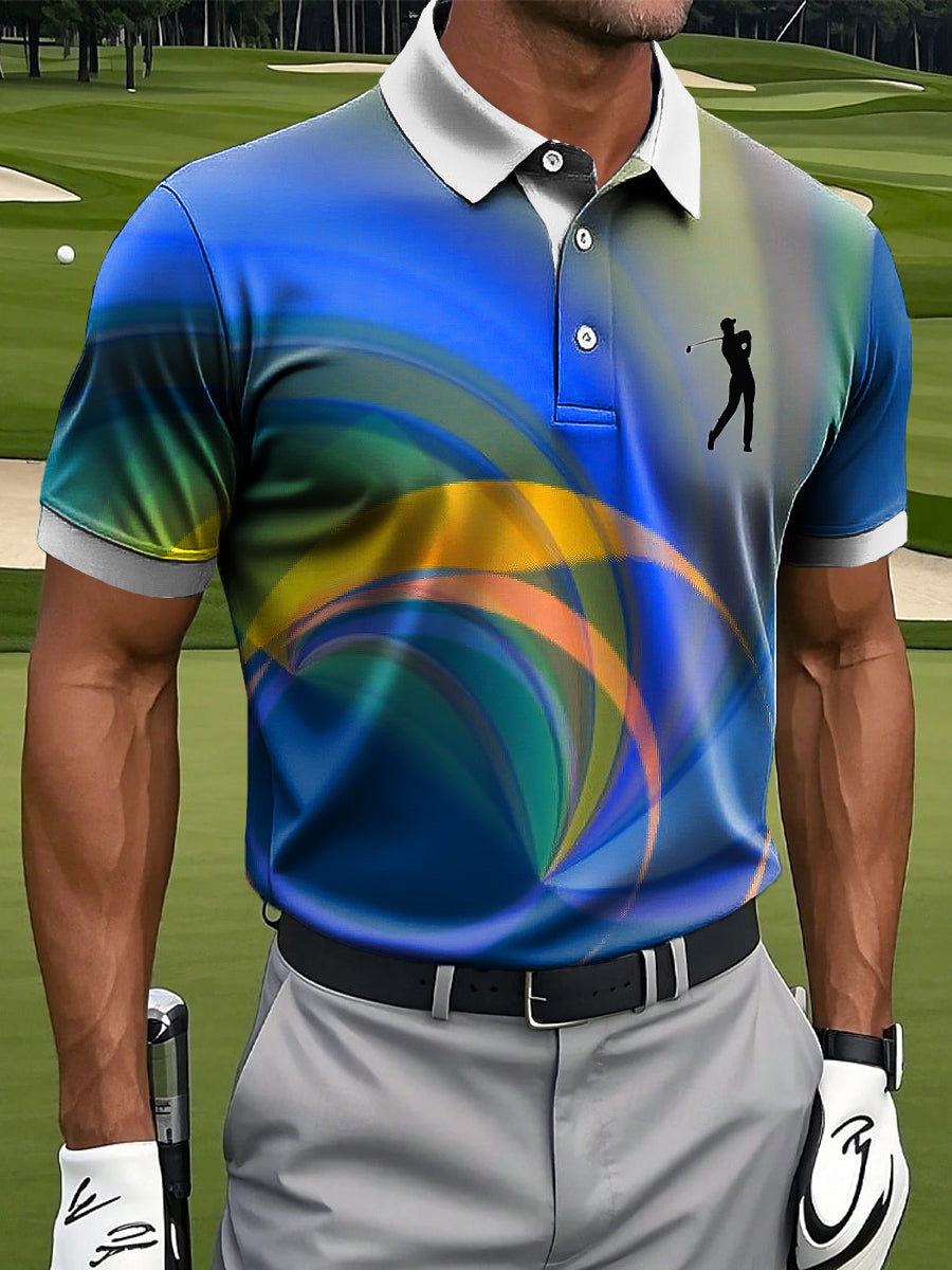 Men's Retro Colorful Textured Artistic Print Casual Polo Shirt