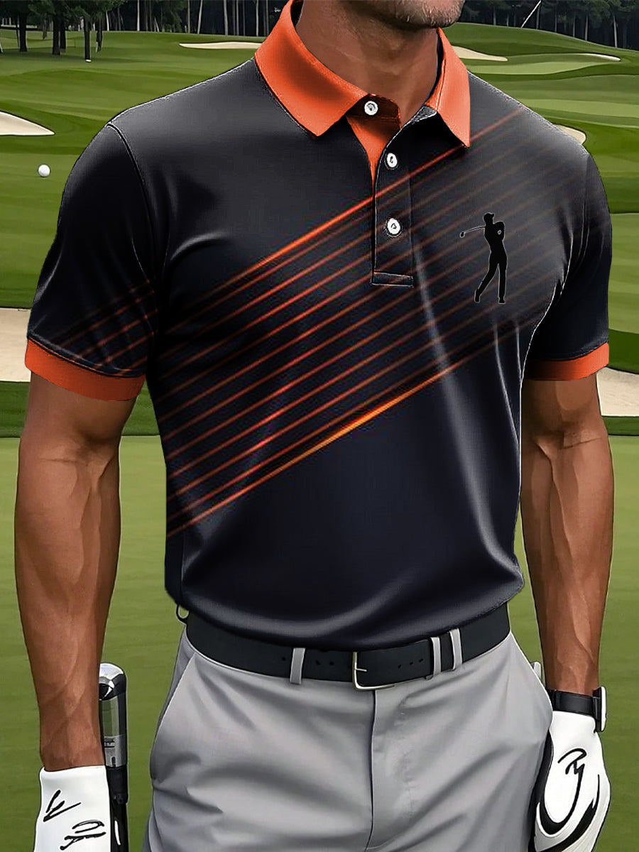 Men's Retro Gradient Line Art Print Casual Polo Shirt