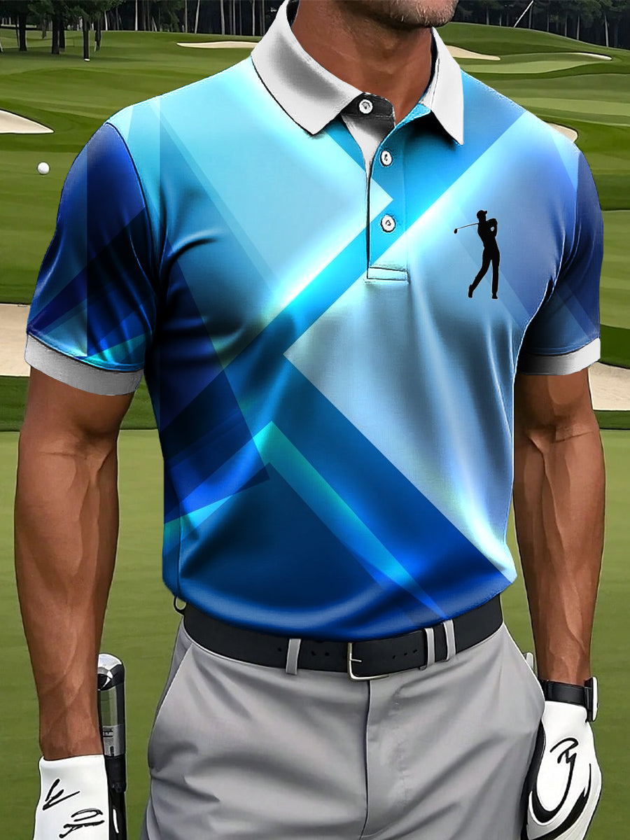 Men's Retro Gradient Geometric Art Print Casual Polo Shirt