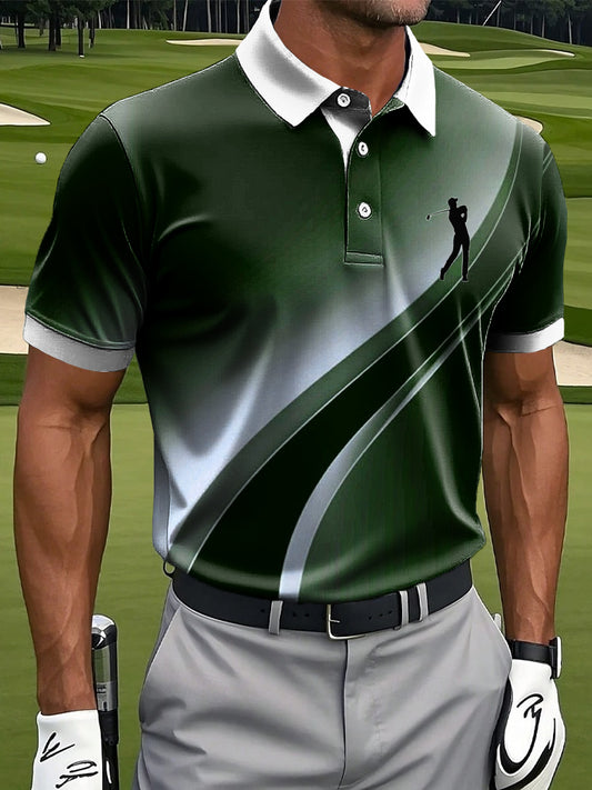 Men's Retro Gradient Stripe Textured Art Print Casual Polo Shirt
