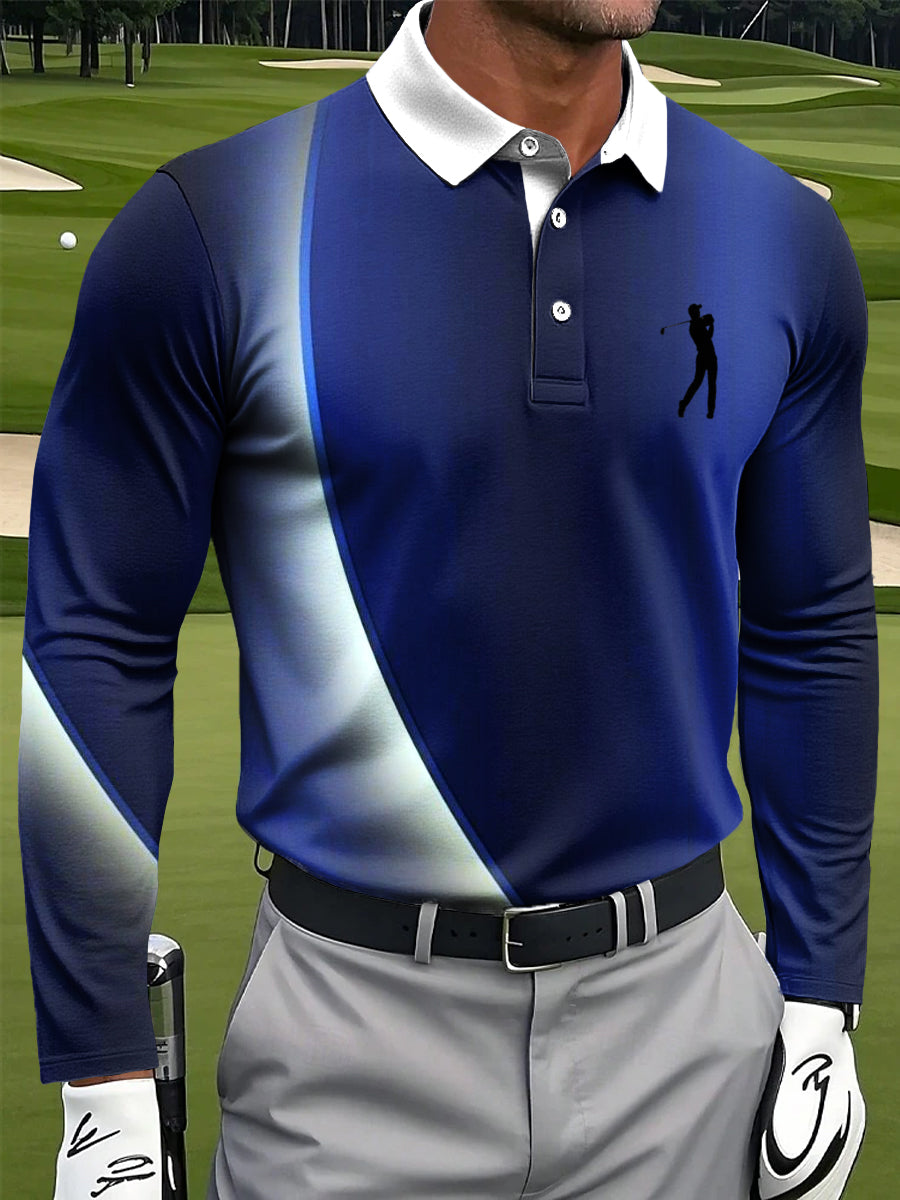 Men's Retro Art Print Casual Long-Sleeved Polo Shirt