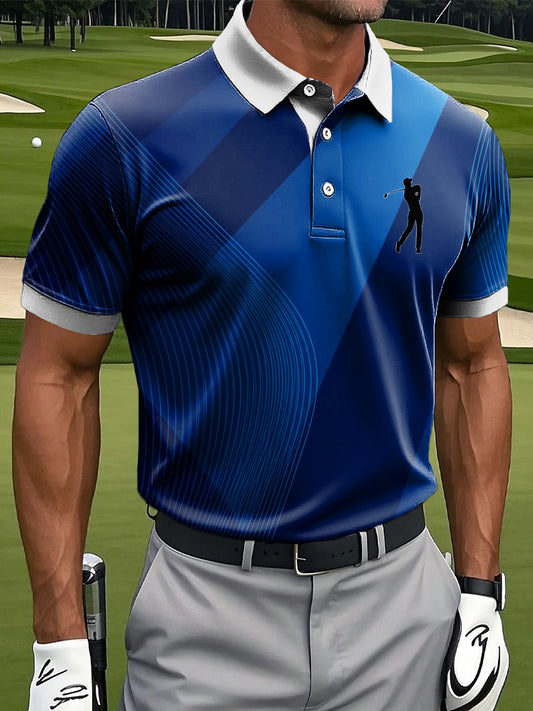 Men's Retro Abstract Line Art Print Casual Polo Shirt