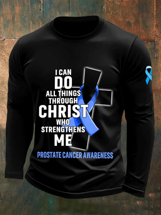 Men's Prostate Cancer Printed Crew Neck Casual Long T-shirt