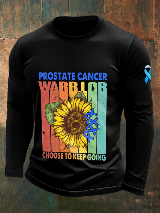 Men's Prostate Cancer Printed Crew Neck Casual Long T-shirt