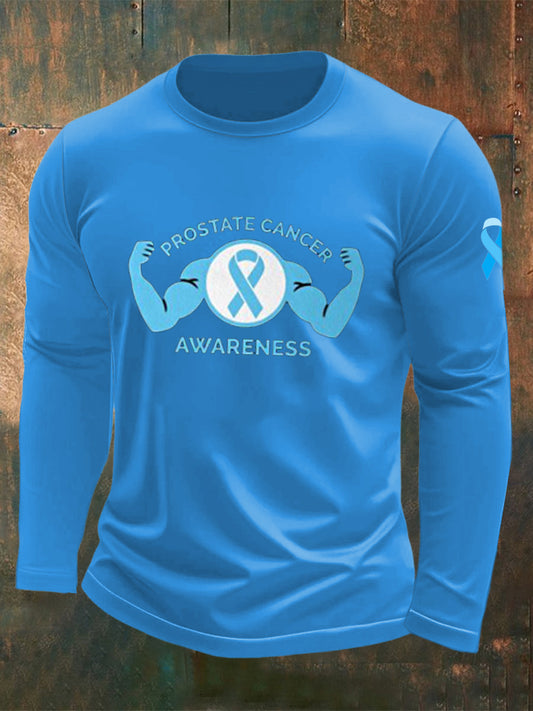Men's Prostate Cancer Printed Crew Neck Casual Long T-shirt