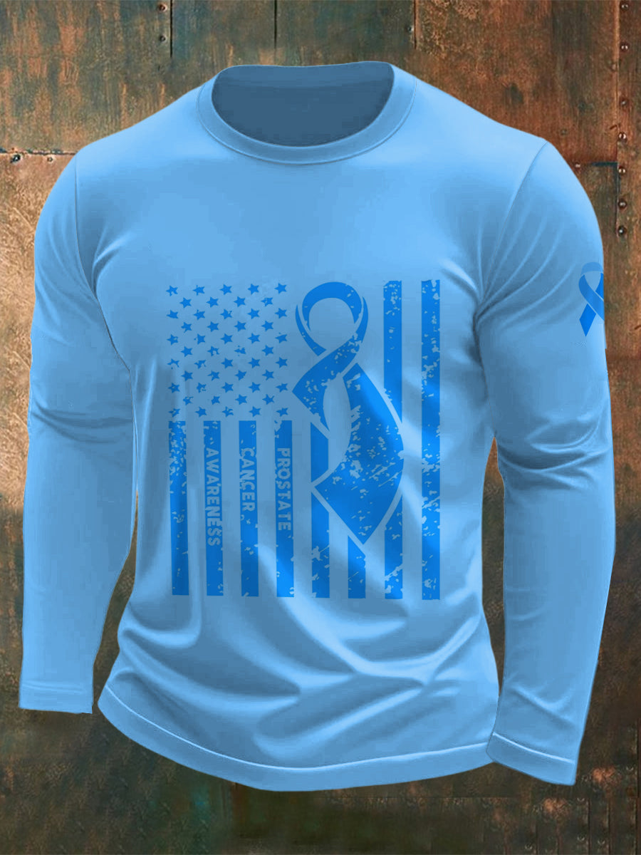 Men's Prostate Cancer Printed Crew Neck Casual Long T-shirt