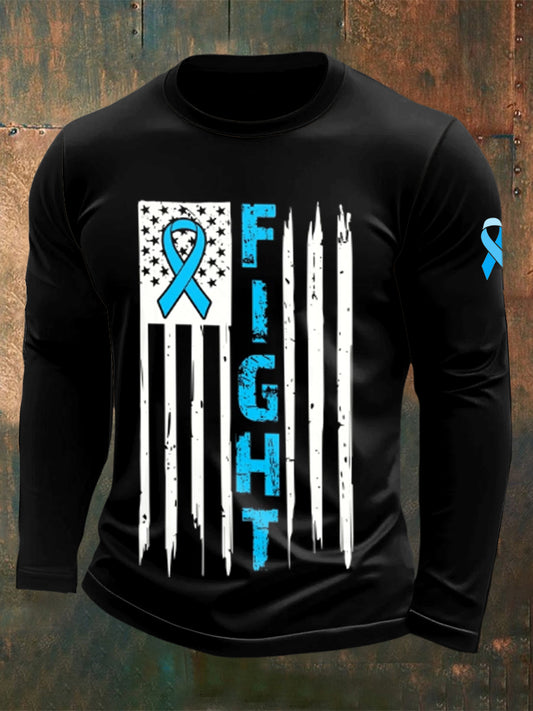 Men's Prostate Cancer Printed Crew Neck Casual Long T-shirt