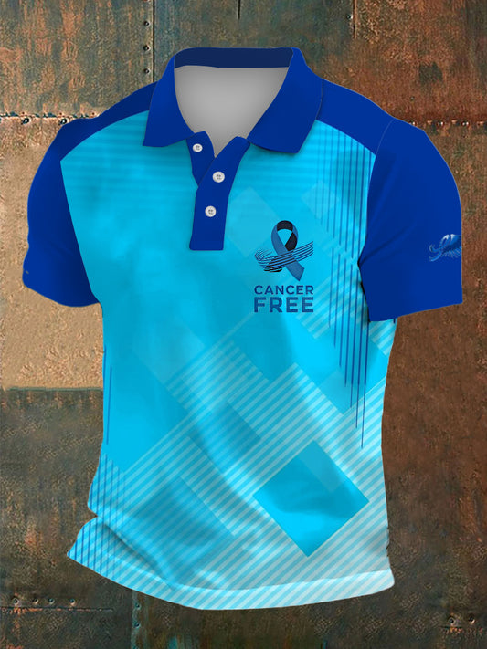 Men's Prostate Cancer Print Polo Collar Casual Short Sleeved Shirt