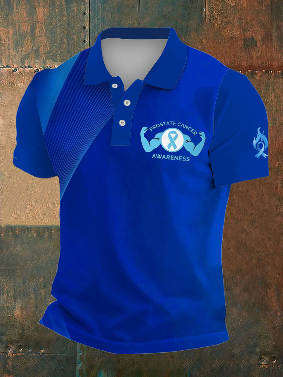 Men's Prostate Cancer Print Polo Collar Casual Short Sleeved Shirt