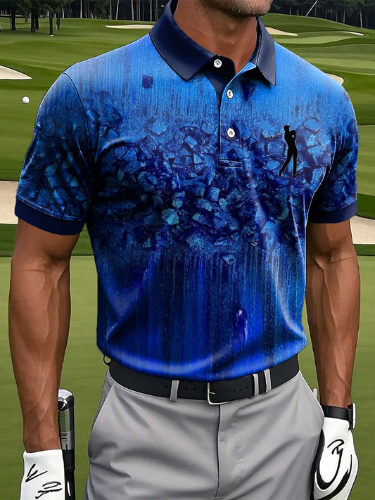 Men's Vintage Abstract Texture Art Print Casual Polo Shirt