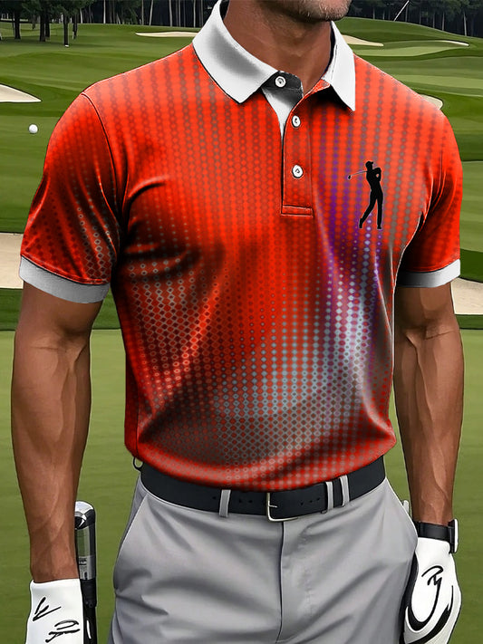 Men's Vintage Polka Dot Textured Art Print Casual Polo Shirt