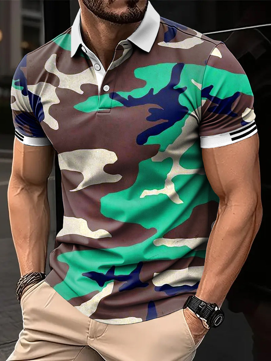 Men's Vintage Camouflage Art Print Casual Polo Shirt