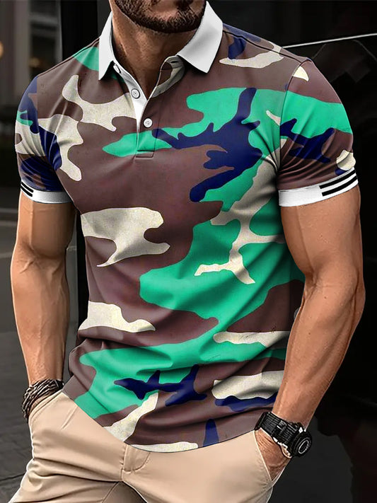 Men's Vintage Camouflage Art Print Casual Polo Shirt