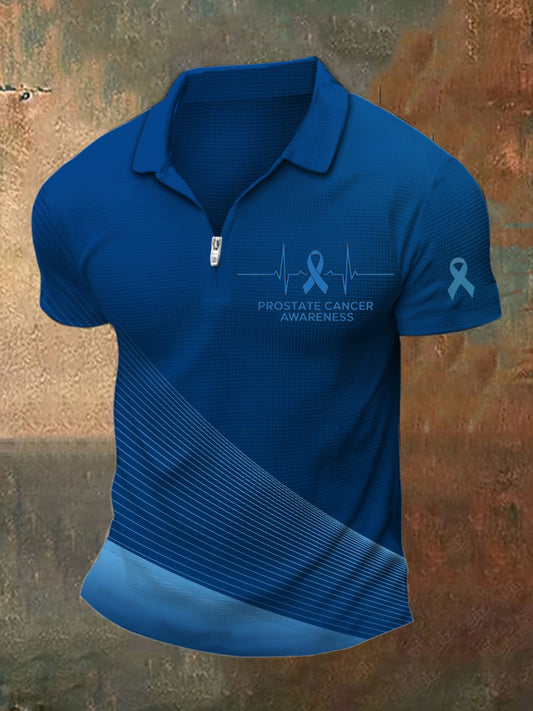 Men's Prostate Cancer Printed Polo Neck Short Sleeve T-Shirt