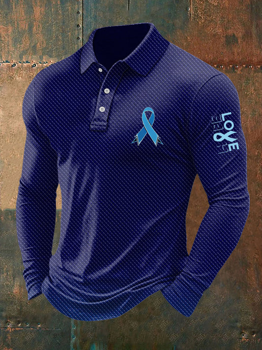 Men's  Prostate Cancer Print Stand Collar Casual Shirt