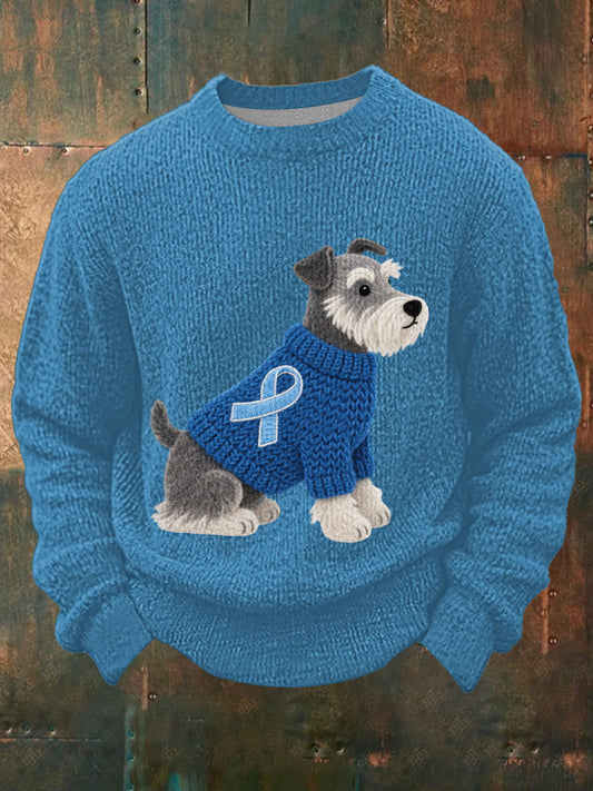 Men's Felt Art Schnauzer Dog Pattern Cozy Knit Top