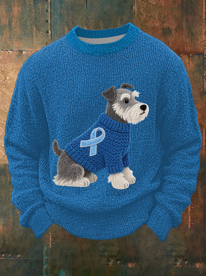 Men's Felt Art Schnauzer Dog Pattern Cozy Knit Top