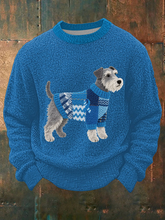 Men's Felt Art Schnauzer Dog Pattern Cozy Knit Top