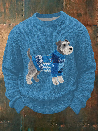 Men's Felt Art Schnauzer Dog Pattern Cozy Knit Top