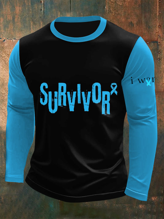 Men's Prostate Cancer Printed Long Sleeved Round Neck T-shirt