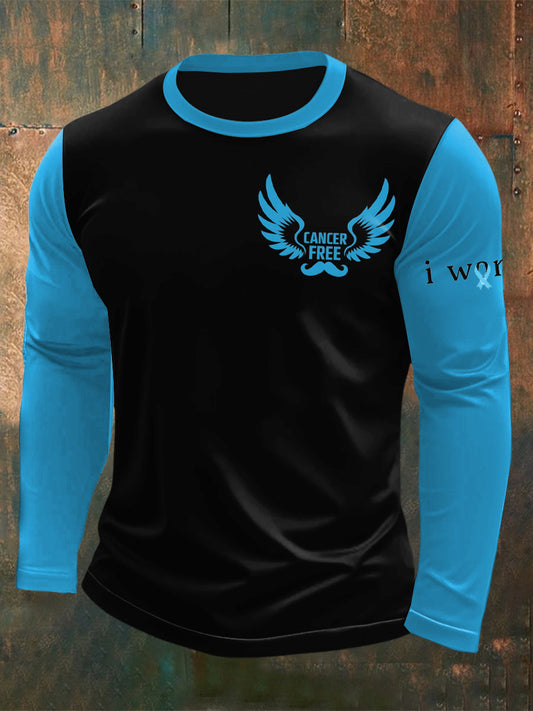 Men's Prostate Cancer Printed Long Sleeved Round Neck T-shirt