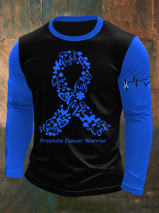 Men's Prostate Cancer Printed Long Sleeved Round Neck T-shirt