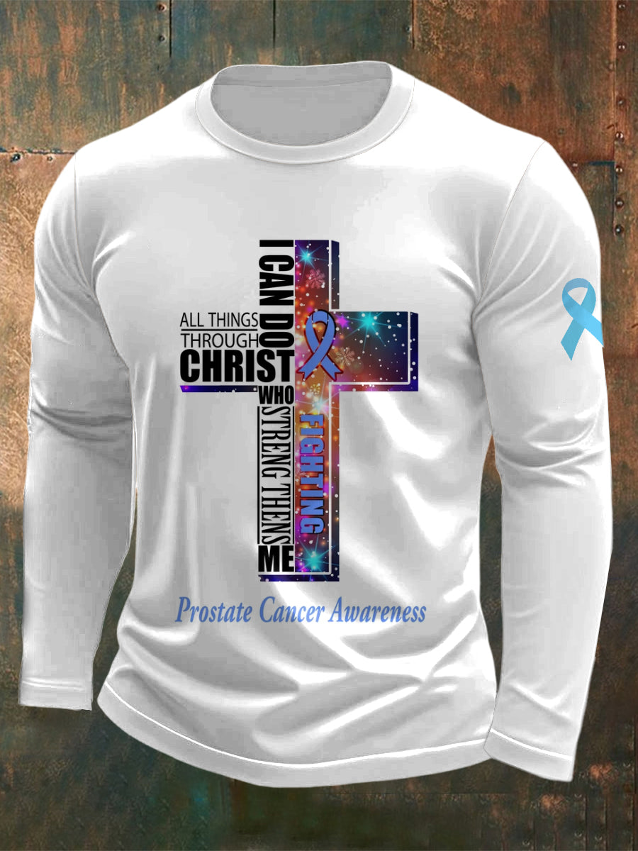 Men's Prostate Cancer Printed Long Sleeved Round Neck T-shirt