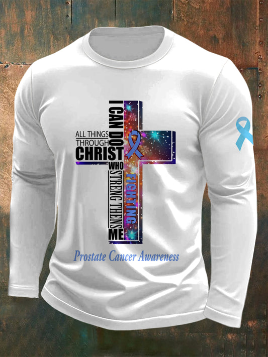 Men's Prostate Cancer Printed Long Sleeved Round Neck T-shirt