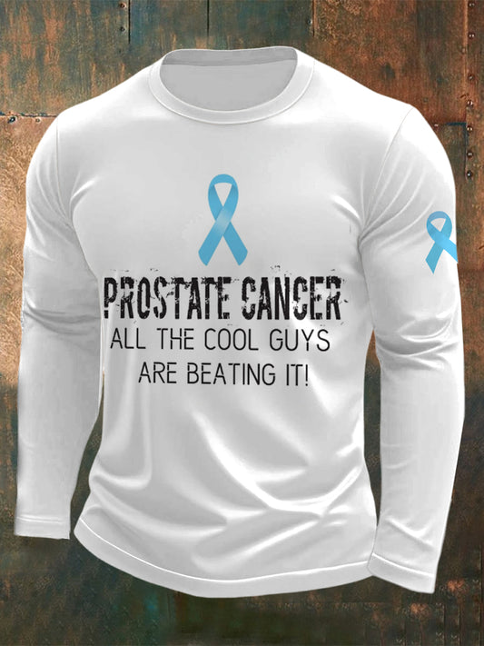 Men's Prostate Cancer Printed Long Sleeved Round Neck T-shirt