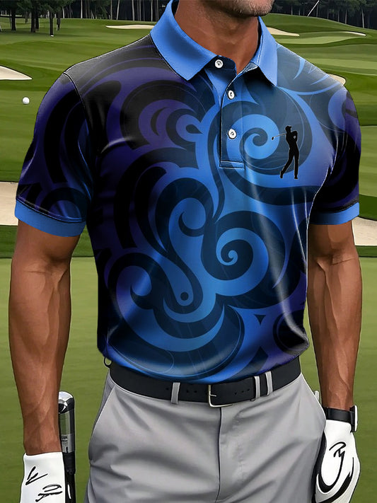 Men's Vintage Gradient Pattern Art Print Casual Short-Sleeve Polo Shirt