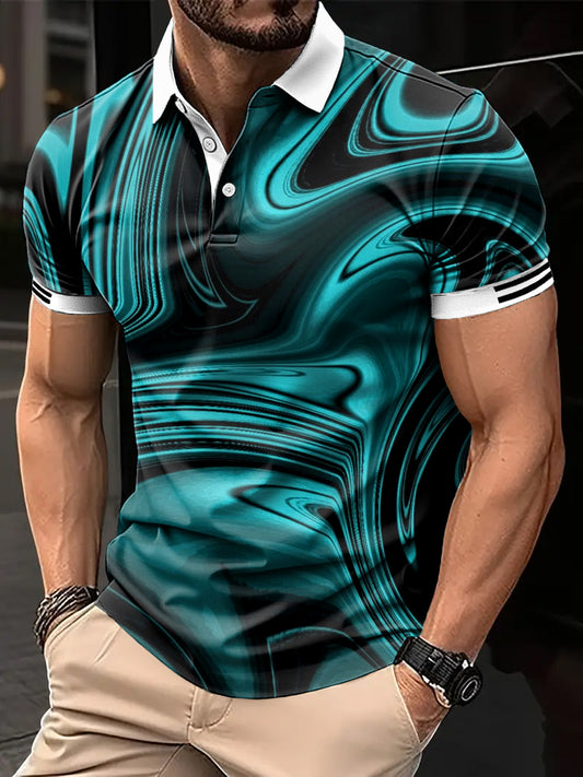 Men's Vintage Marbled Art Print Casual Polo Shirt