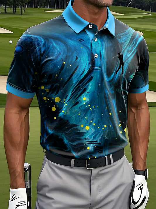 Men's Vintage Marble Art Print Casual Short Sleeve Polo Shirt
