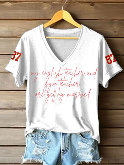 Women's Taylor Swift and Travis Kelce  Engagement short-sleeved T-shirt