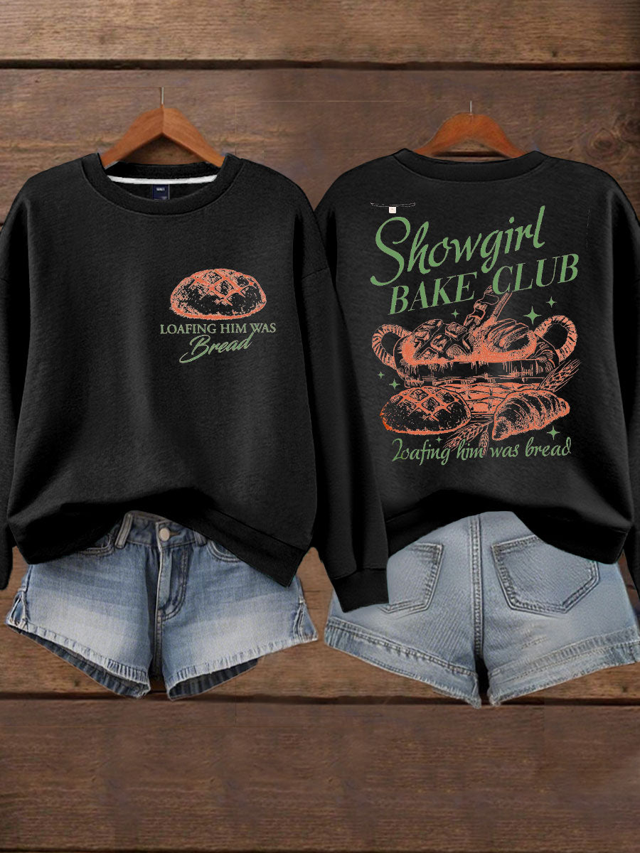 Women's Loafing Him Was Bread Printed Sweatshirt