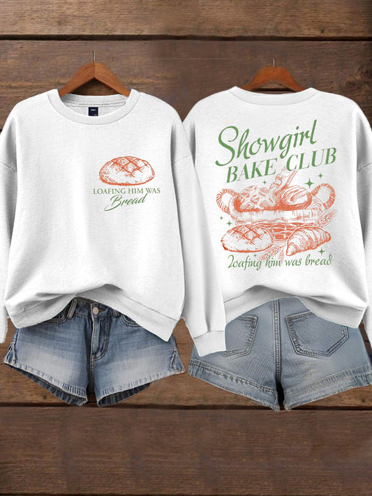 Women's Loafing Him Was Bread Printed Sweatshirt