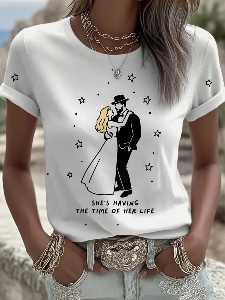 Retro Music Festival Taylor Swift & Travis Kelce Engaged Print Comfortable Casual Cotton Short-sleeved T-shirt