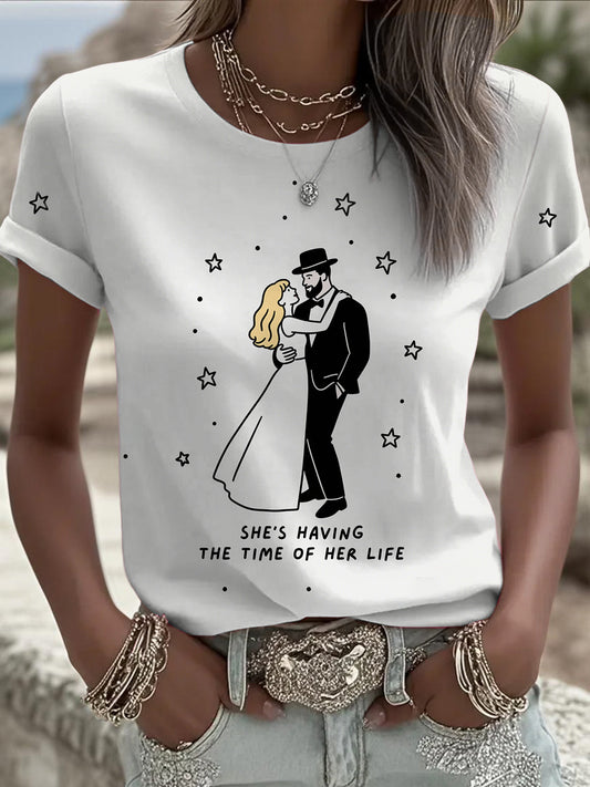Retro Music Festival Taylor Swift & Travis Kelce Engaged Print Comfortable Casual Cotton Short-sleeved T-shirt