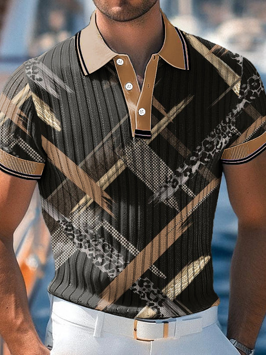Men's Retro Abstract Line Print Business Casual Polo Shirt