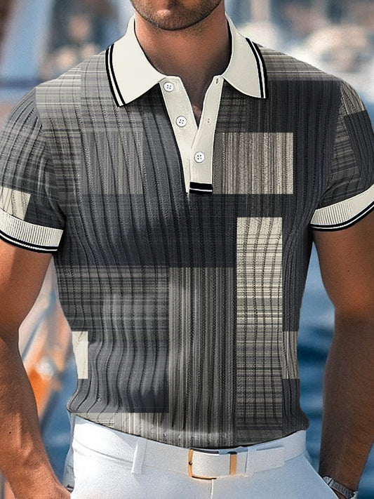 Men's Vintage Gradient Geometric Art Print Business Casual Polo Shirt