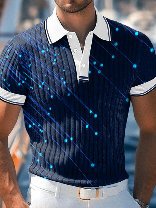 Men's Vintage Abstract Line Art Print Business Casual Polo Shirt