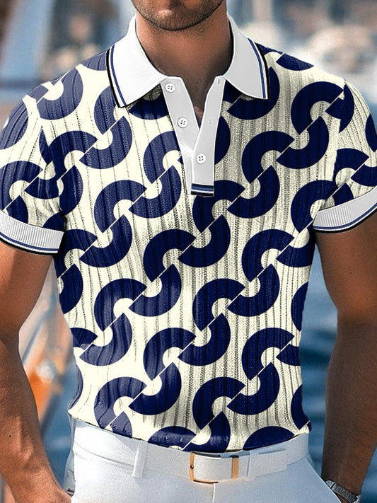 Men's Vintage Geometric Art Print Business Casual Polo Shirt