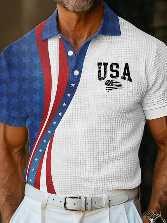 Men's USA Flag Golf Waffle Shirt