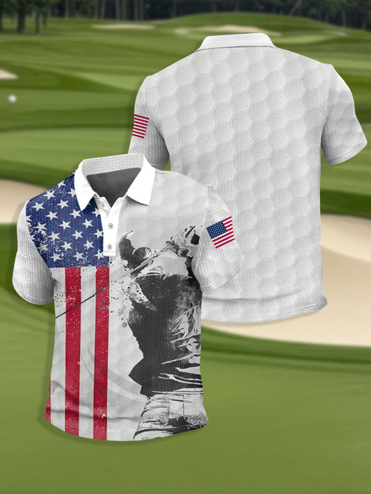 Men's USA Flag Golf Waffle Shirt