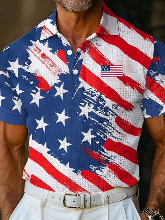 Men's USA Flag Golf Waffle Shirt