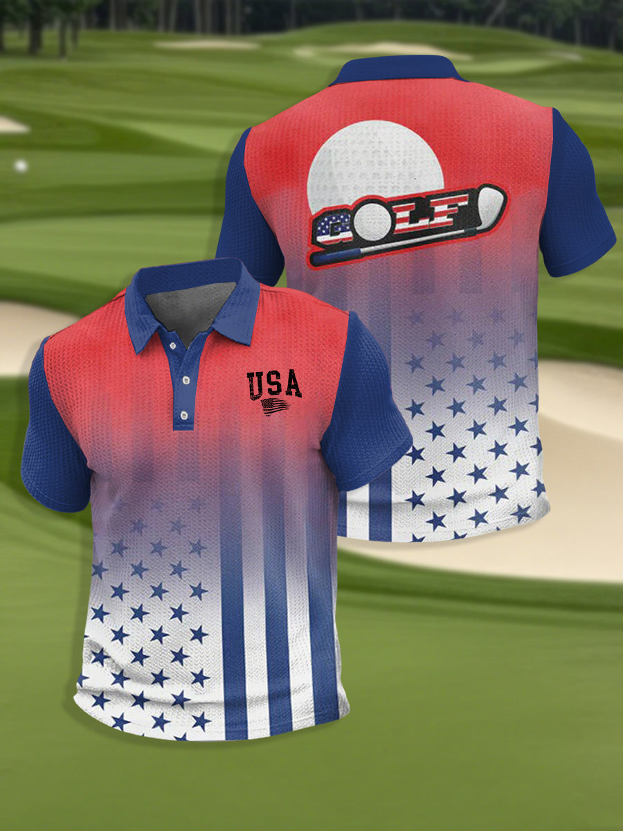 Men's USA Flag Golf Waffle Shirt