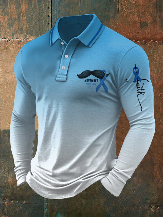 Men's Prostate Cancer Print Stand Collar Casual Shirt