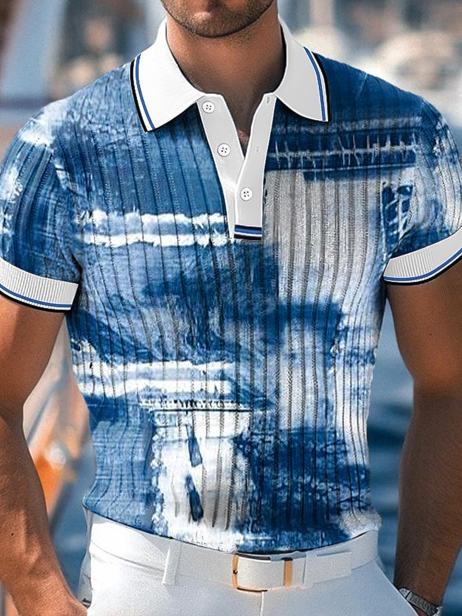 Men's Vintage Abstract Geometric Print Business Casual Polo Shirt
